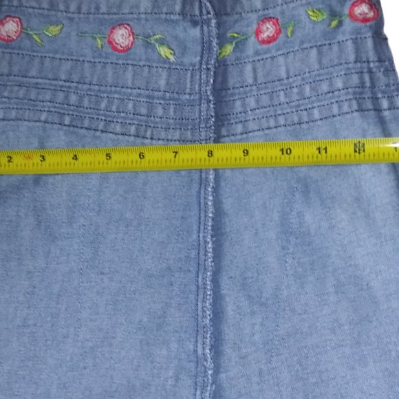 VTG Denim Blue Jean Crossbody Red Floral Pocket Rainbow Striped Tote Handbag HTF - Picture 3 of 5